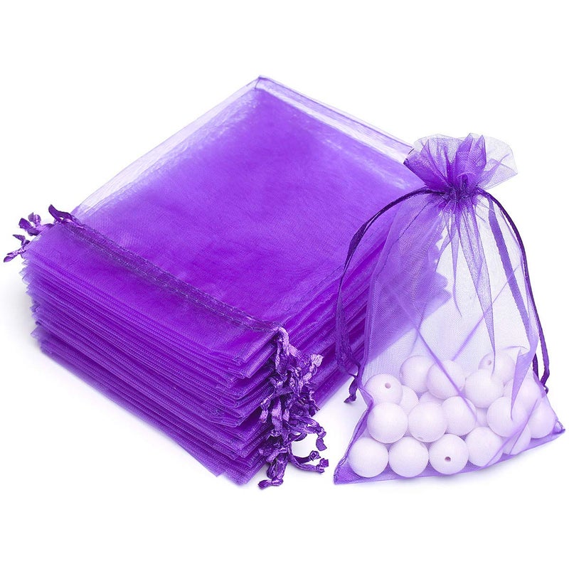 Akstore 100PCS 4x6inch (10x15cm) Drawstring Organza Jewelry Favor Pouches Wedding Party Festival Gift Bags Candy Bags (Purple) - Image 1